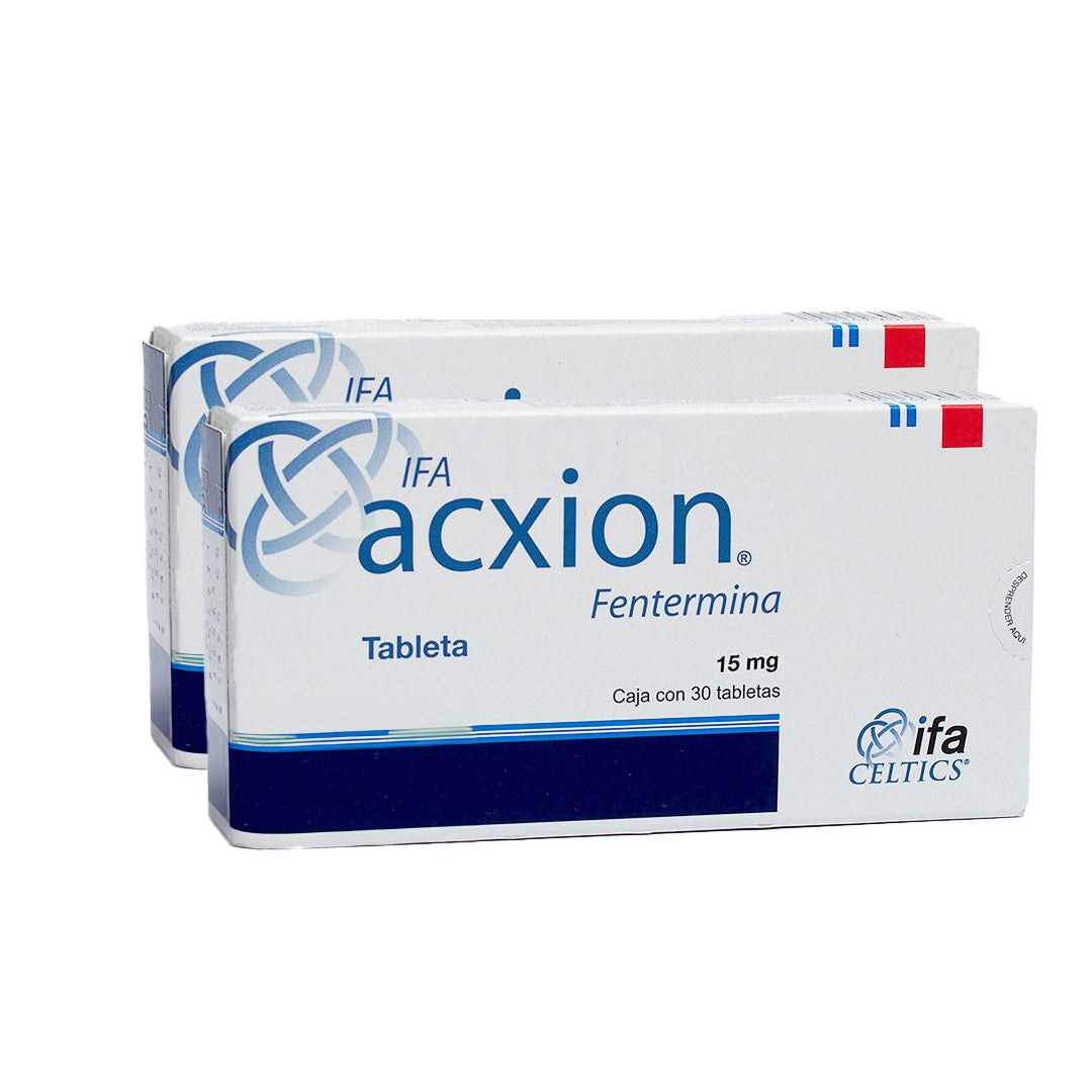 Paquete de 2 cajas de Acxion 15 mg tabletas para control de peso