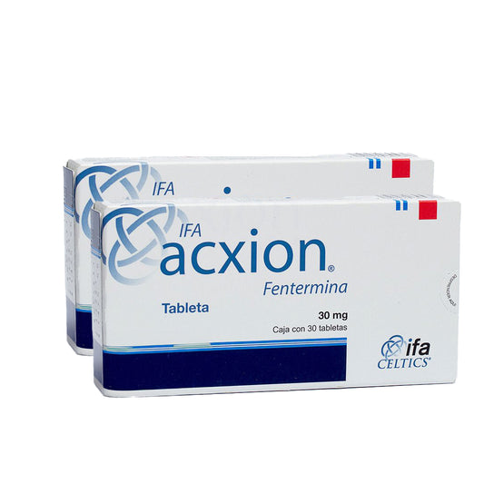 Paquete de 2 cajas de Acxion 30 mg tabletas para control de peso