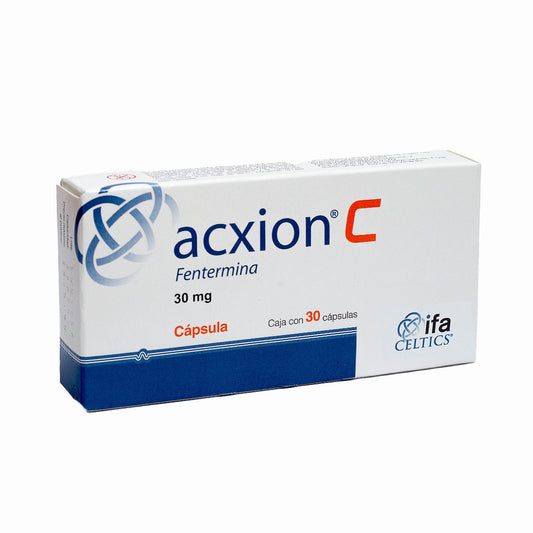 Paquete de Acxion C 30 mg cápsulas para control de peso