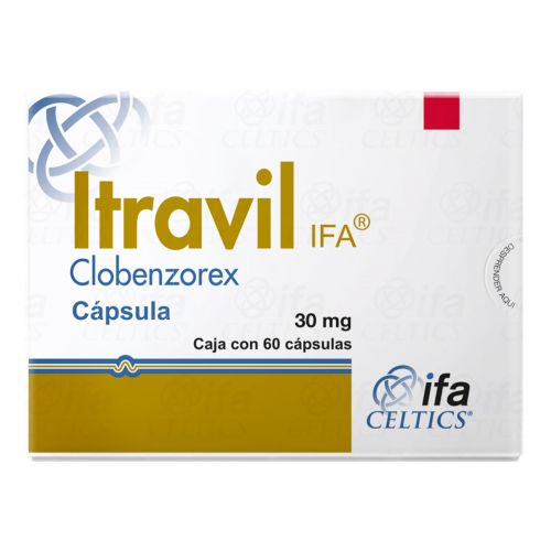 Paquete de Itravil con Clobenzorex 30 mg, 60 cápsulas
