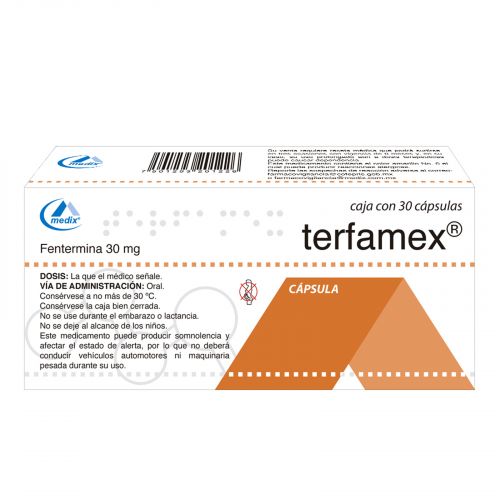 Paquete de Terfamex con Fentermina 30 mg