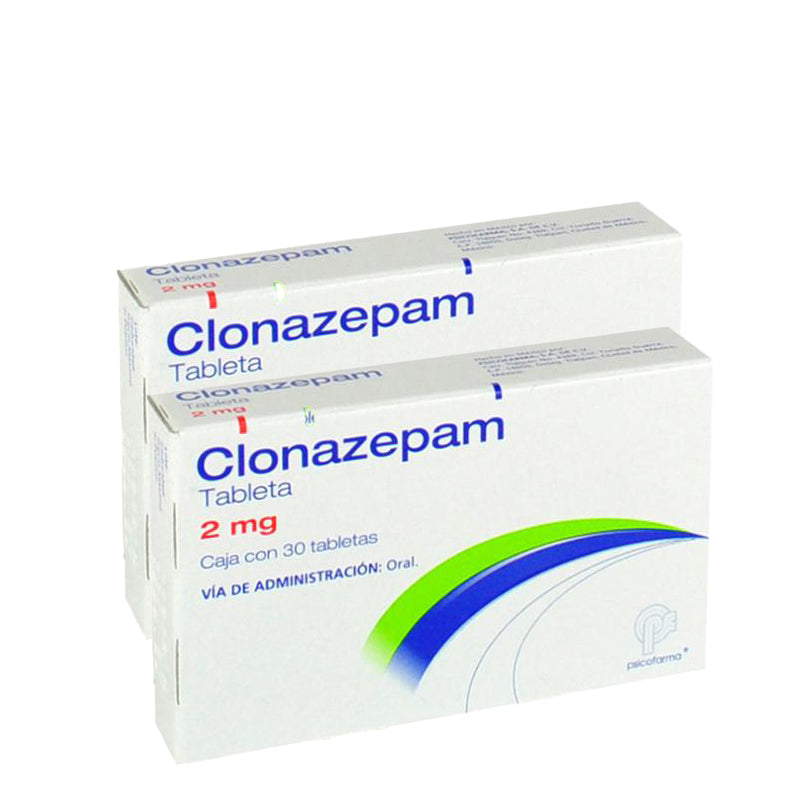 Paquete de 2 cajas de Clonazepam 2 mg tabletas