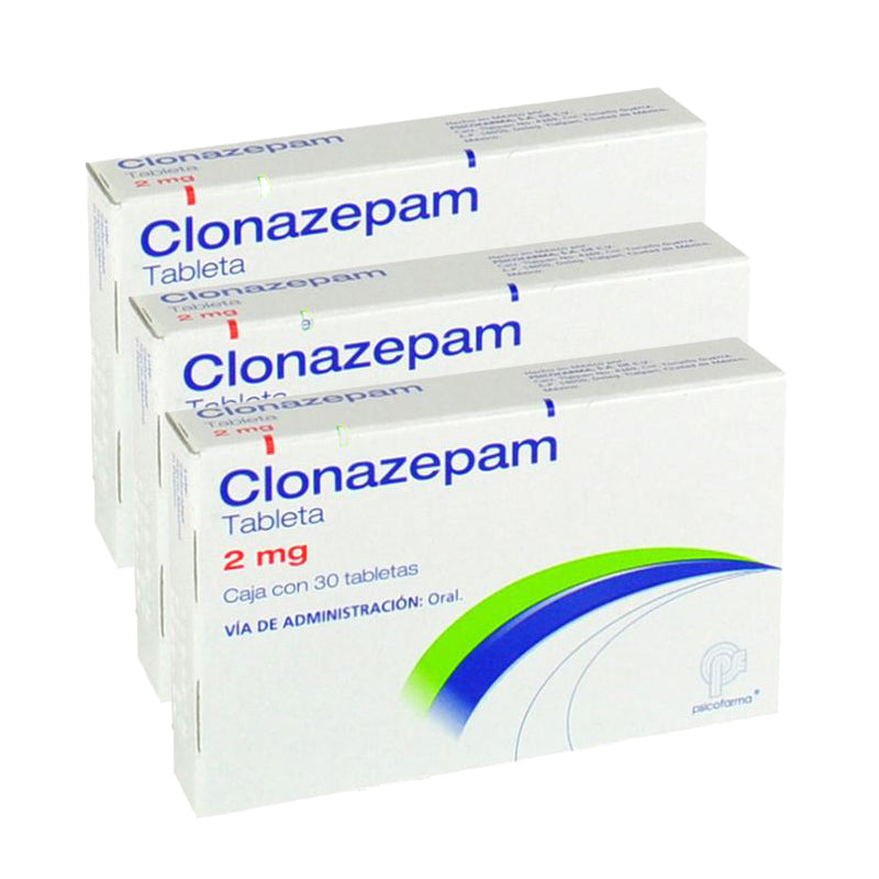 Paquete de 3 cajas de Clonazepam 2 mg tabletas